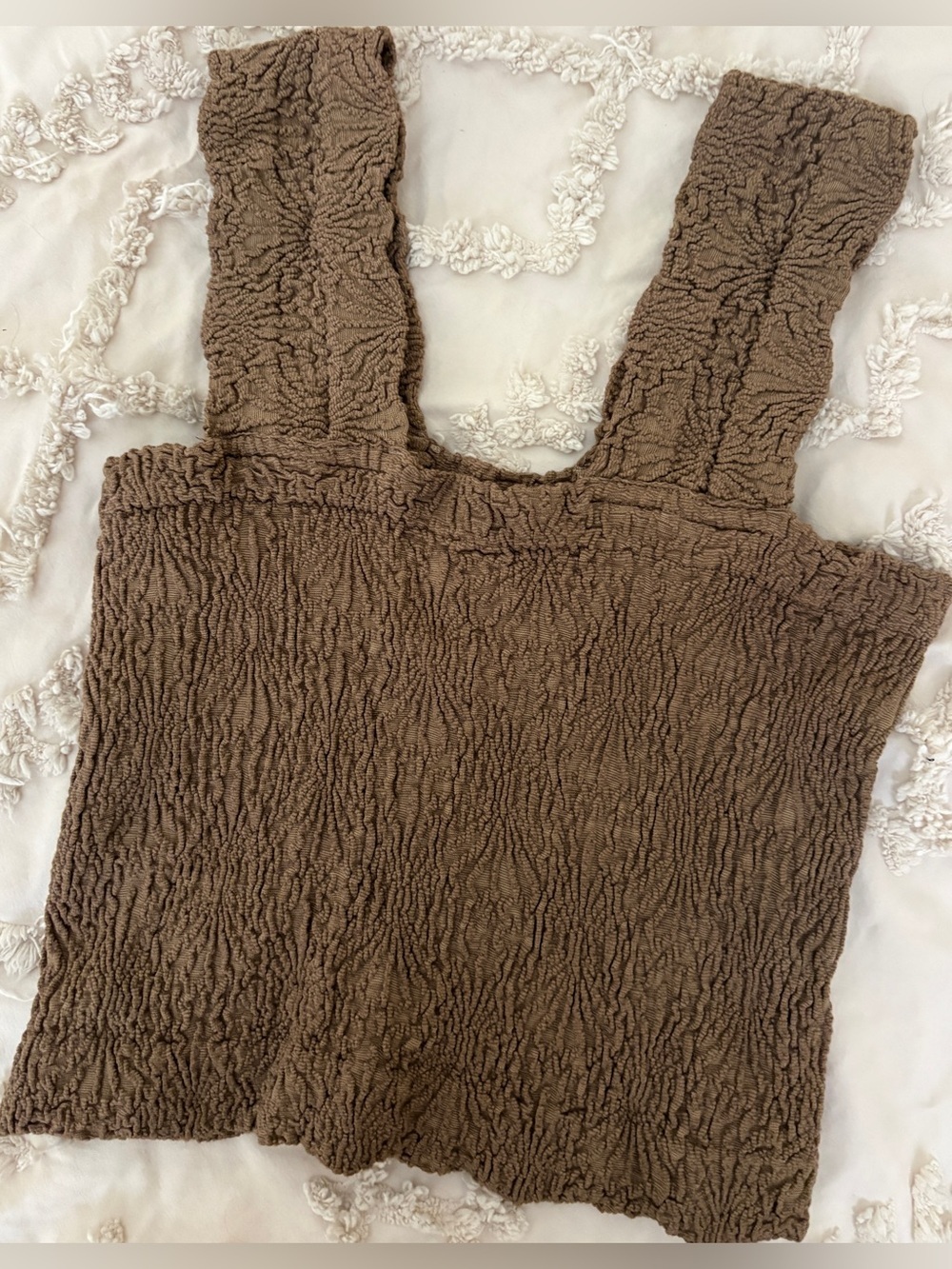 Aura Athletica Tank Top Latte Brown Textured Smocked Cropped Stretchy Crop Tank